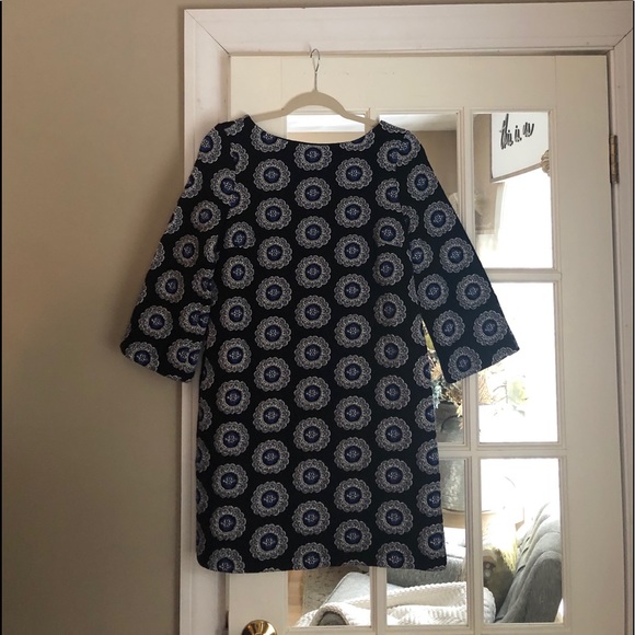 LOFT Printed Black, Blue, White & Gray dress Small - Picture 2 of 8
